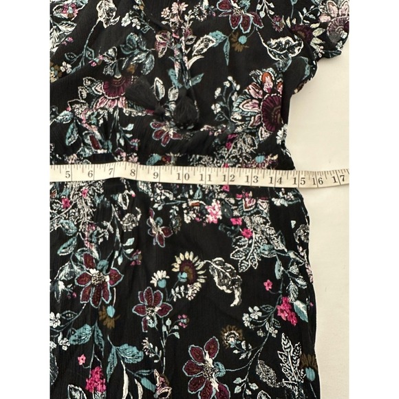 Frye & Co Y2K Floral Midi Dress Black Boho Cap Sleeve Smocked Waist Size L - Picture 6 of 7